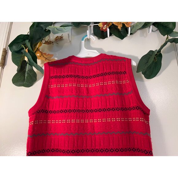 Vintage V-Neck Vest Sweater~Geometric Sleeveless Pullover L - Picture 7 of 11